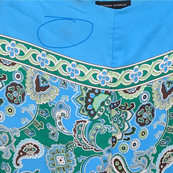 Vtg Banana Republic Silk Midi Skirt Blue Green Paisley A Line Lined Size 0 - Picture 8 of 8